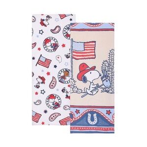 Peanuts Patriotic Americana Snoopy Cowboy Kitchen Towels - Set 2pc Brand New
